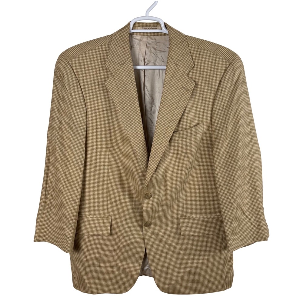 Vtg RALPH Ralph Lauren Silk Wool Mens Houndstooth Sport Coat Blazer 42R Tan Rare
